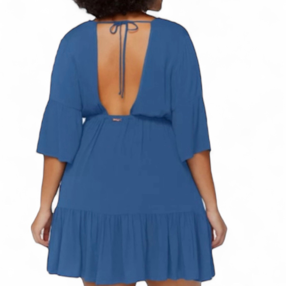 Raisins Tavarua Cover Up Navy Plus Size 2X V-Neck Tiered Mini Dress NWT MSRP $80 - Picture 3 of 8